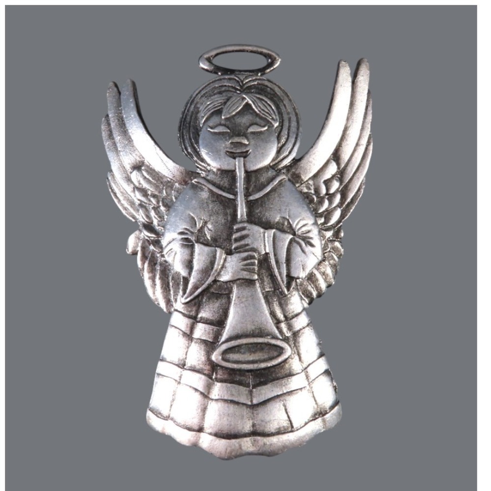 VTG 1988 Metzke Pewter Christmas Ornament HERALDING ANGEL BLOWING HORN Cute!